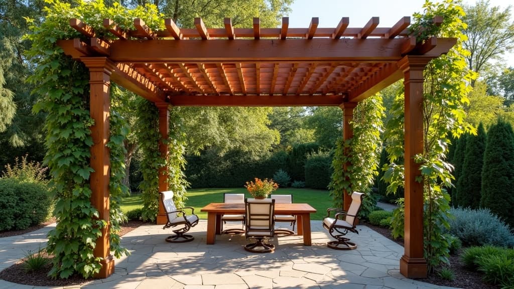 Cedar pergola installation Long Island backyard